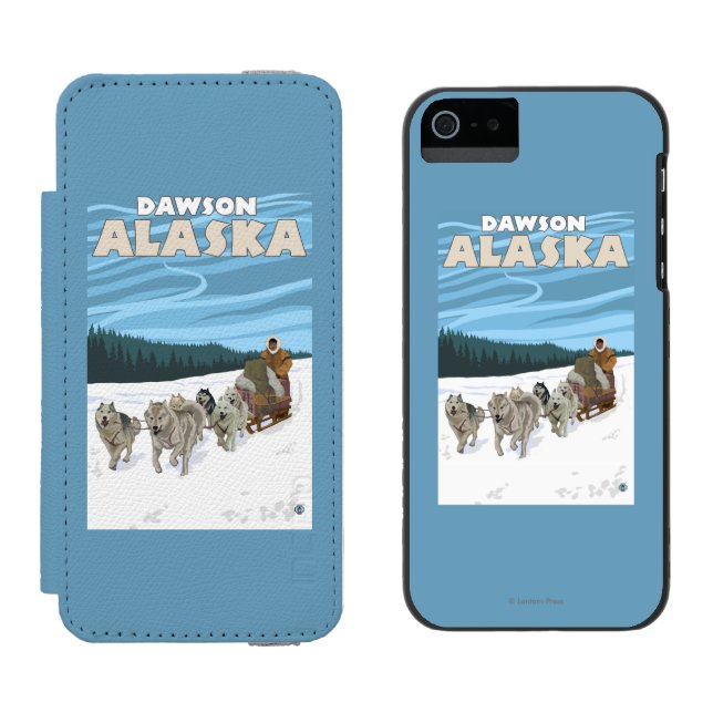 HundeSledding Szene - Dawson, Alaska Incipio iPhone Geldbeutel-Hülle (Seite an Seite)