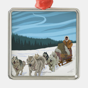 HundeSledding Szene - Iditarod, Alaska Silbernes Ornament