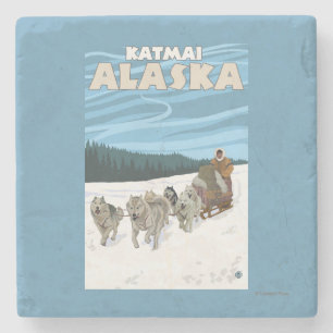HundeSledding Szene - Katmai, Alaska Steinuntersetzer