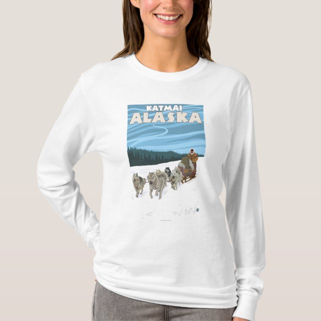 HundeSledding Szene - Katmai, Alaska T-Shirt (Vorderseite)