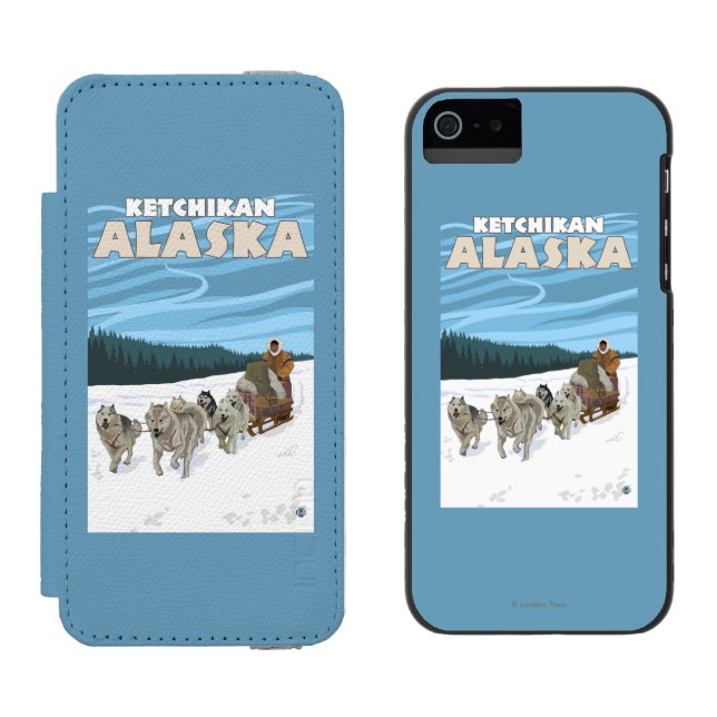 HundeSledding Szene - Ketchikan, Alaska Incipio iPhone Geldbeutel-Hülle (Seite an Seite)