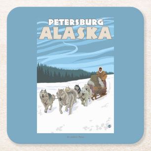 HundeSledding Szene - Petersburg, Alaska Rechteckiger Pappuntersetzer