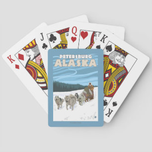 HundeSledding Szene - Petersburg, Alaska Spielkarten