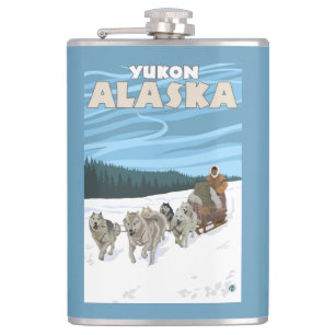HundeSledding Szene - Yukon, Alaska Flachmann
