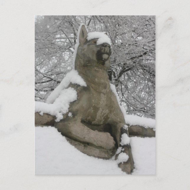 Hundestatue im Schnee Postkarte (Vorderseite)