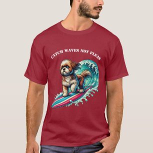 Hundesurfen mit Surfbrett Riding a Big Wave URM T-Shirt
