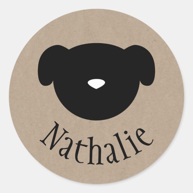 Hundesymbol, Aufkleber mit braunem Papiernamen (Vorderseite)