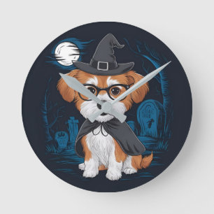 Hundetag Halloween Feier. Design Runde Wanduhr