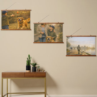 Hundetag-Holz-Oberteil-Wand-Dreifach-Tapeten-Set Wandteppich Mit Holzrahmen