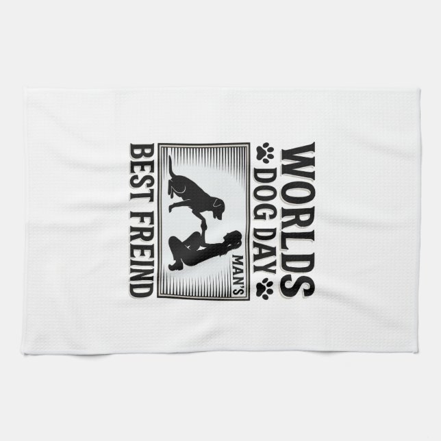 Hundetag Manns Bester Freund Vintage Geschirrtuch (Horizontal)