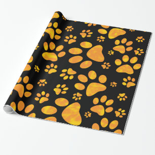 Hundetatzen-Druck-Muster-orange Gelb Geschenkpapier