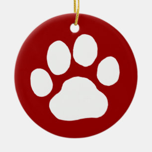 Hundetatzen-Druck (weiß auf Rot) Keramik Ornament