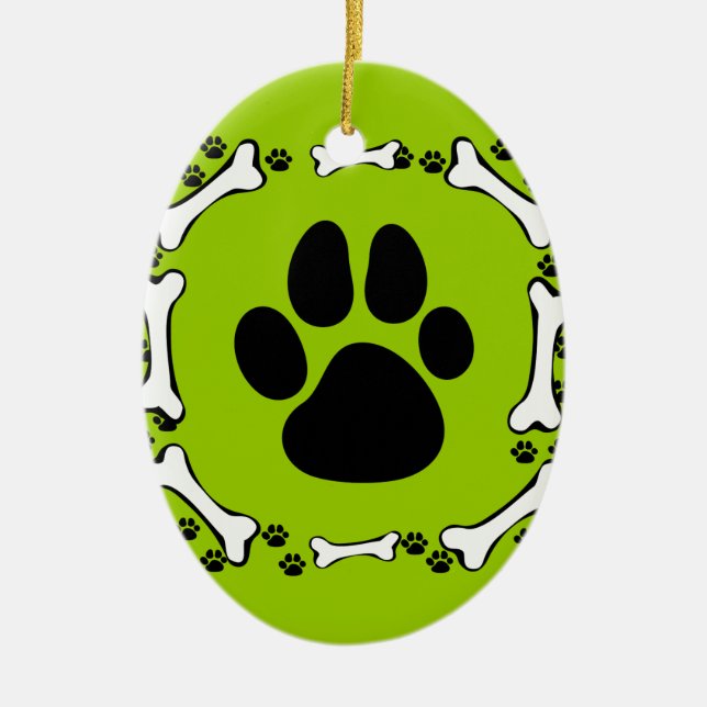 Hundetatzen und Hundeknochen Keramik Ornament (Vorne)