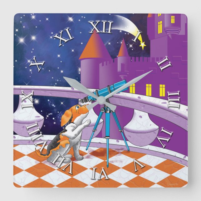Hundeteleskop Quadratische Wanduhr (Vorderseite)