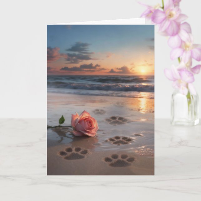 Hundetrauer Pfotenabdrücke im Sand Rose Karte (Orchidee)