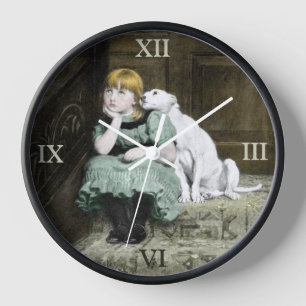Hundeverehren Mädchen Wanduhr