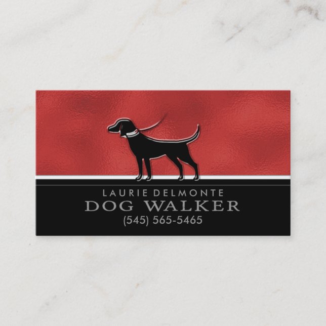 Hundewanderer-Imitat rot u. schwarze Visitenkarte (Vorderseite)