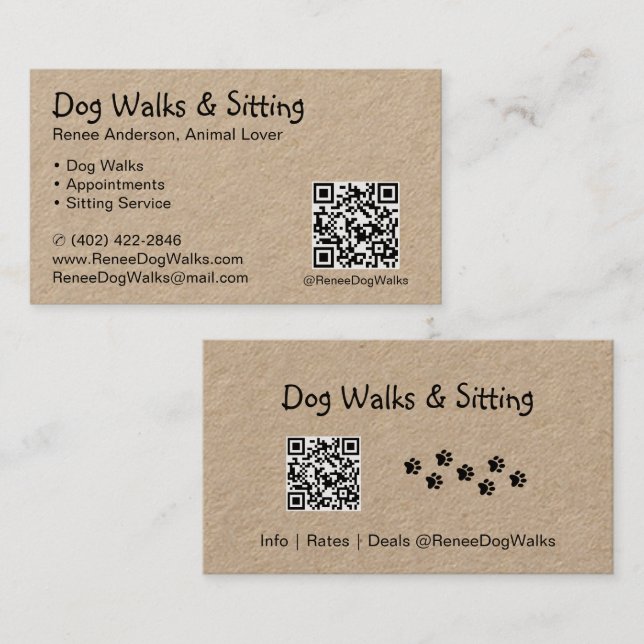 Hundewanderungen und Sitzen | QR Code Business Car Visitenkarte (Vorne/Hinten)