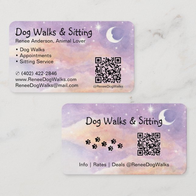 Hundewanderungen und Sitzen | QR Code Business Car Visitenkarte (Vorne/Hinten)