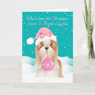 Hundeweihnachtsauto Schwesteru. SchwagerShih Tzu Feiertagskarte
