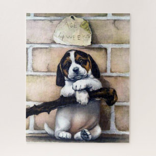 Hundewelpe zu verkaufen süße vintage Illustration Puzzle