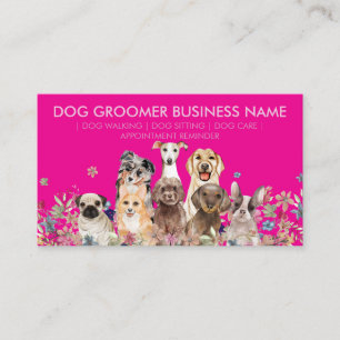 Hundewelpen Blumen   Pinkes Haustiertermin Visitenkarte