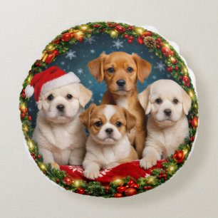 Hundewelpen-Weihnachts-Wurfkissen Rundes Kissen