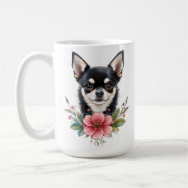 Hündin Chihuahua mit hübschen Blume Kaffeetasse