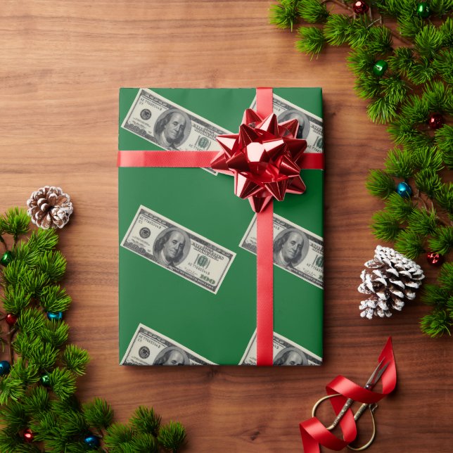 Hundred Dollar Bill Green Wrapping Paper Geschenkpapier (Feiertagsgeschenk)