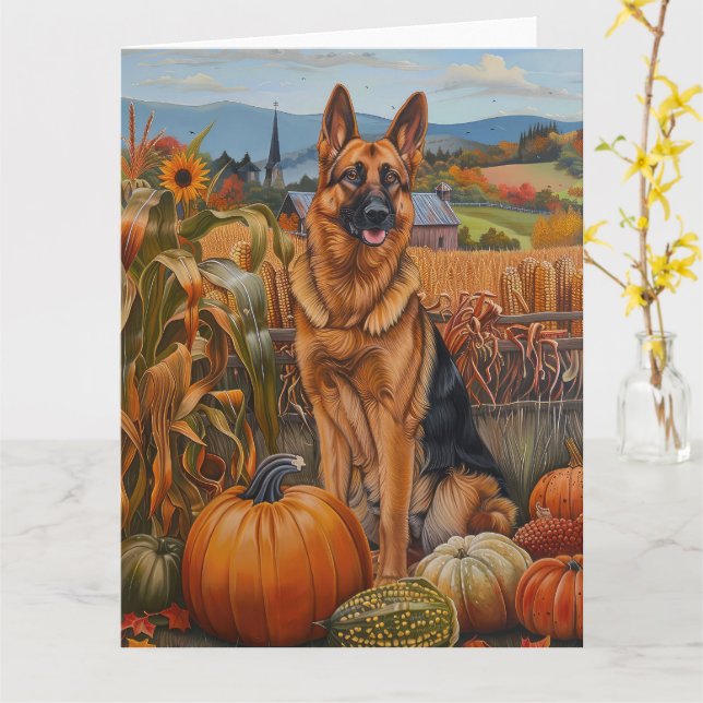 Hundsheld Herbst Ernte Erntedank Karte (Gelbe Blume)