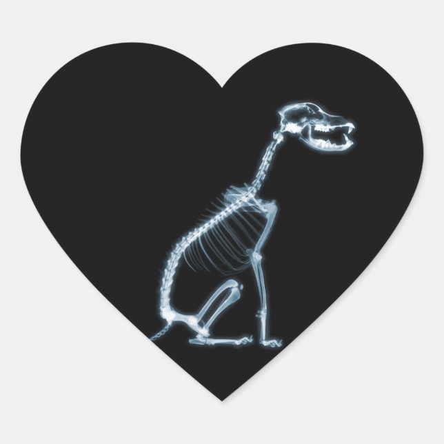 HUNDSITZUNG RÖHRLICHER SKELETON - BLAU & SCHWARZ Herz-Aufkleber (Vorderseite)