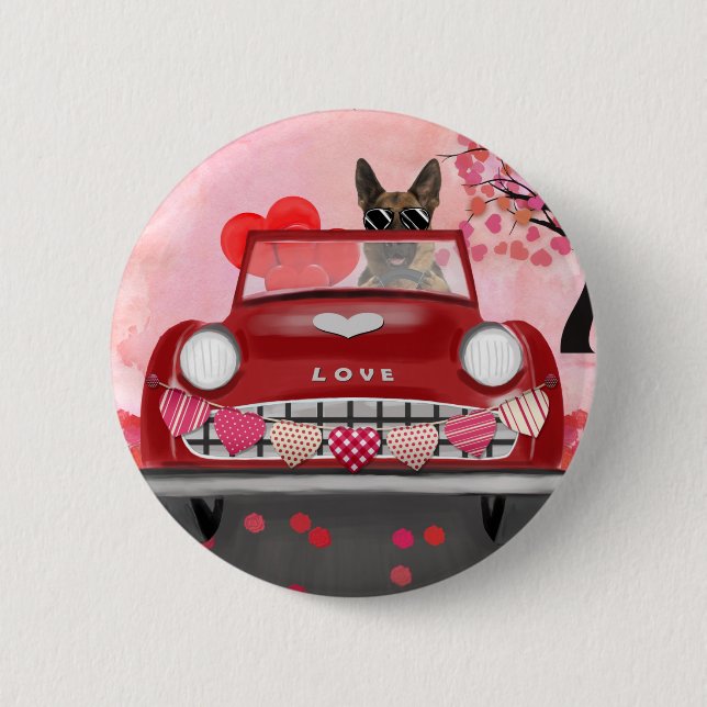Hundwagen der deutschen Schäferhunde mit Herzvalen Button (Vorderseite)