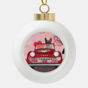 Hundwagen der deutschen Schäferhunde mit Herzvalen Keramik Kugel-Ornament
