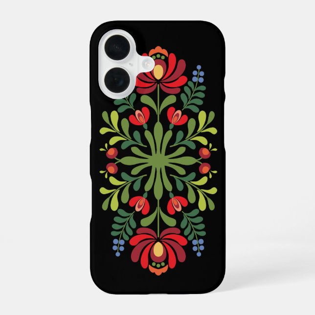 Hungarian Folk Design Red and Pink iPhone 16 Hülle (Rückseite)
