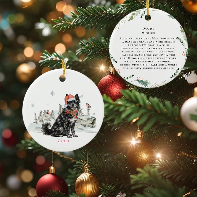 Hungarian Mudi Dog Watercolor Monogram Keramik Ornament (Von Creator hochgeladen)