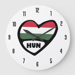 Hungary Country Code HUN Flag Heart Große Wanduhr