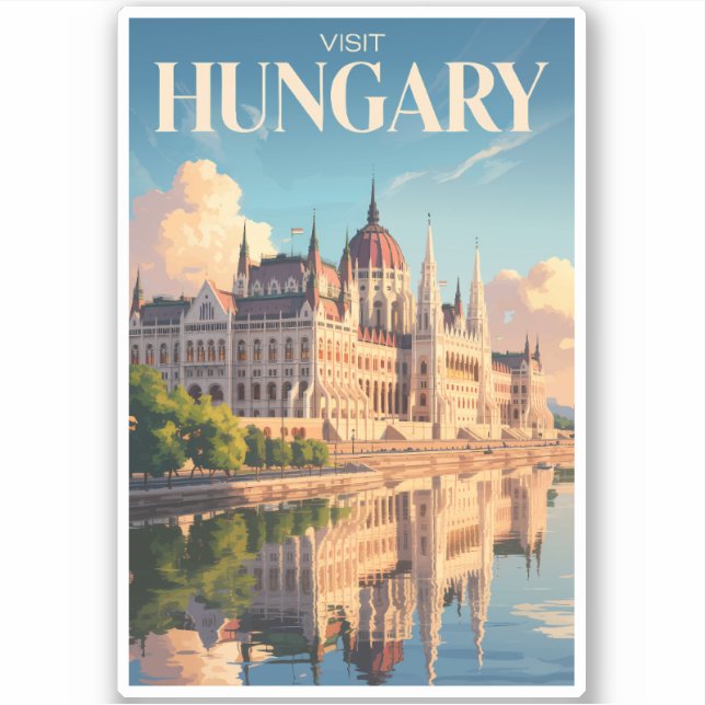 Hungary Parliament Illustration Travel Art Vintage Aufkleber (Vorderseite)