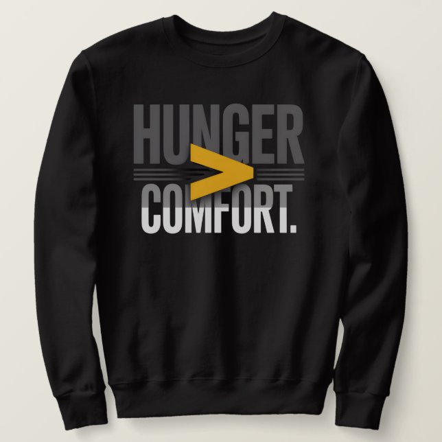 HUNGER > COMFORT – Minimal Motivational Mindset  Sweatshirt (Design vorne)