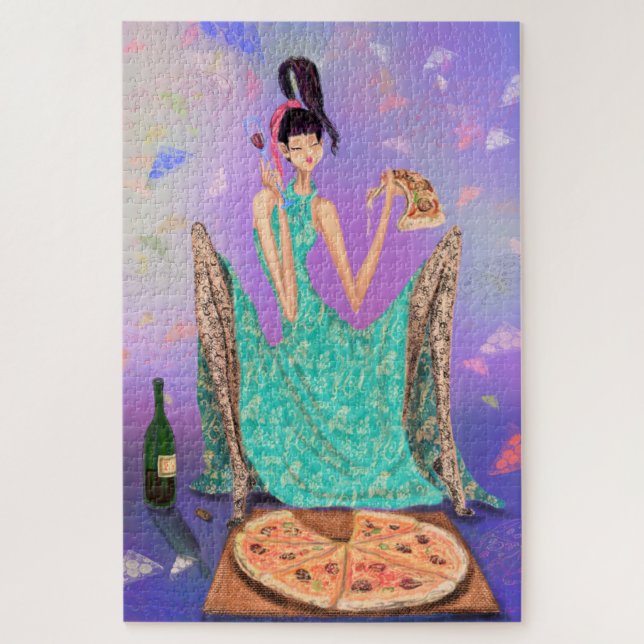 Hungerfestungen Pizza und Drink Wein - Funny Girl Puzzle (Vertikal)