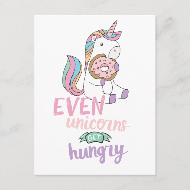Hungerfestungen Unicorns Niedliche Kunst, Dichtung Postkarte (Vorderseite)