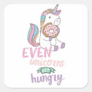 Hungerfestungen Unicorns Niedliche Kunst, Dichtung Quadratischer Aufkleber