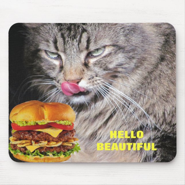 Hungerkatze Meets Beautiful Cheeseburger Mousepad (Vorne)