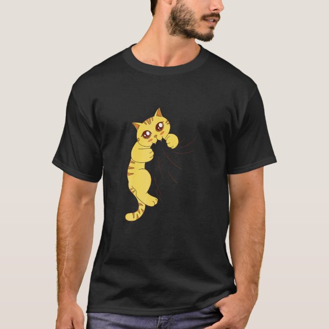 Hungernde Katze frisst T-Shirt (Vorderseite)