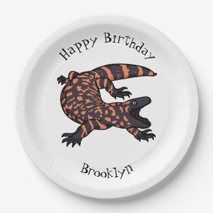 Hungrige Gila-Monster-Echsen-Cartoon-Illustration Pappteller