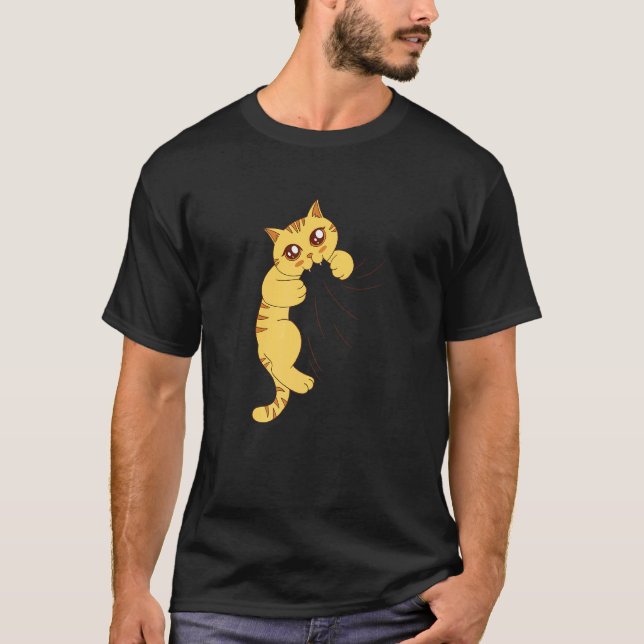 Hungrige Katze frisst T-Shirt (Vorderseite)