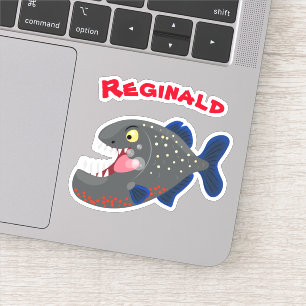 Hungrige lustige Piranha Cartoon Illustration Aufkleber
