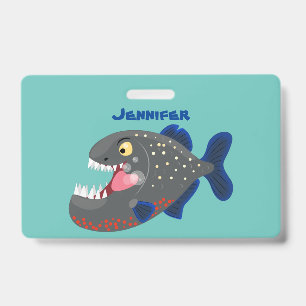 Hungrige lustige Piranha-Cartoon-Illustration Ausweis
