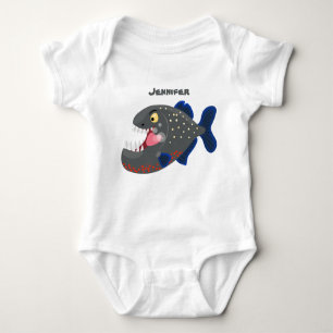Hungrige lustige Piranha Cartoon Illustration Baby Strampler