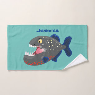 Hungrige lustige Piranha Cartoon Illustration Badhandtuch Set