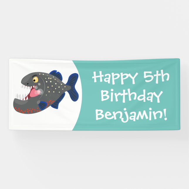 Hungrige lustige Piranha Cartoon Illustration Banner (Horizontal)